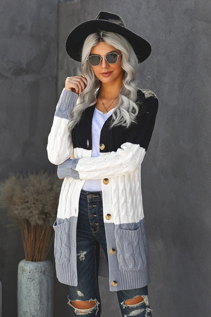 Colourblock Button Pocket Knit Cardigan | Black