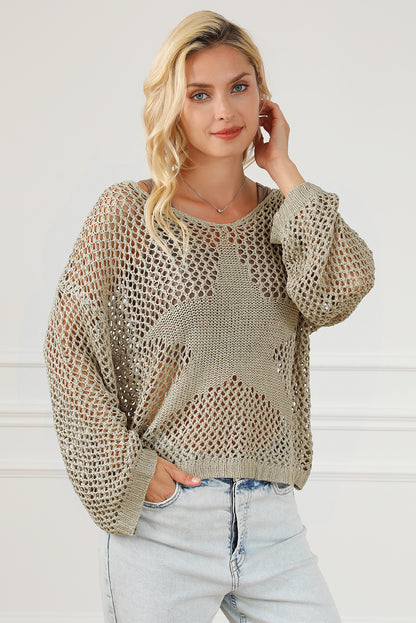 Star Pointelle Knit Baggy Sweater | Light French Beige