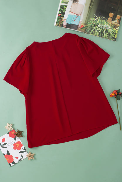 Keyhole Pleated Crew Neck Plus Size T Shirt | Red Dahlia