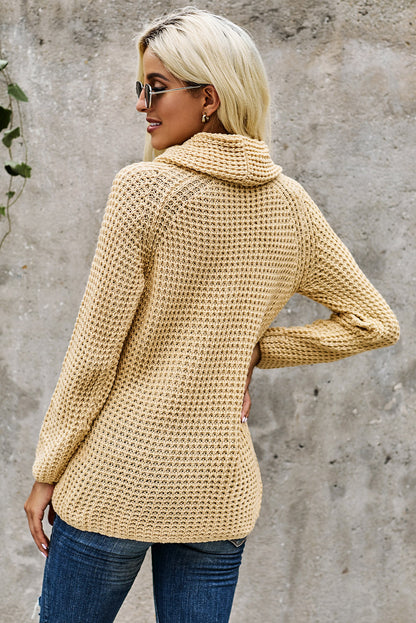 Buttoned Wrap Turtleneck Sweater | Beige