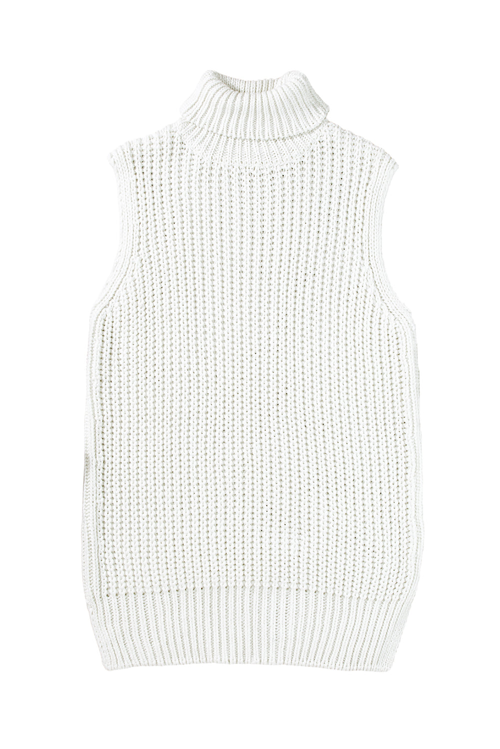 Turtleneck Knitted Slit Hem Sweater Vest | White