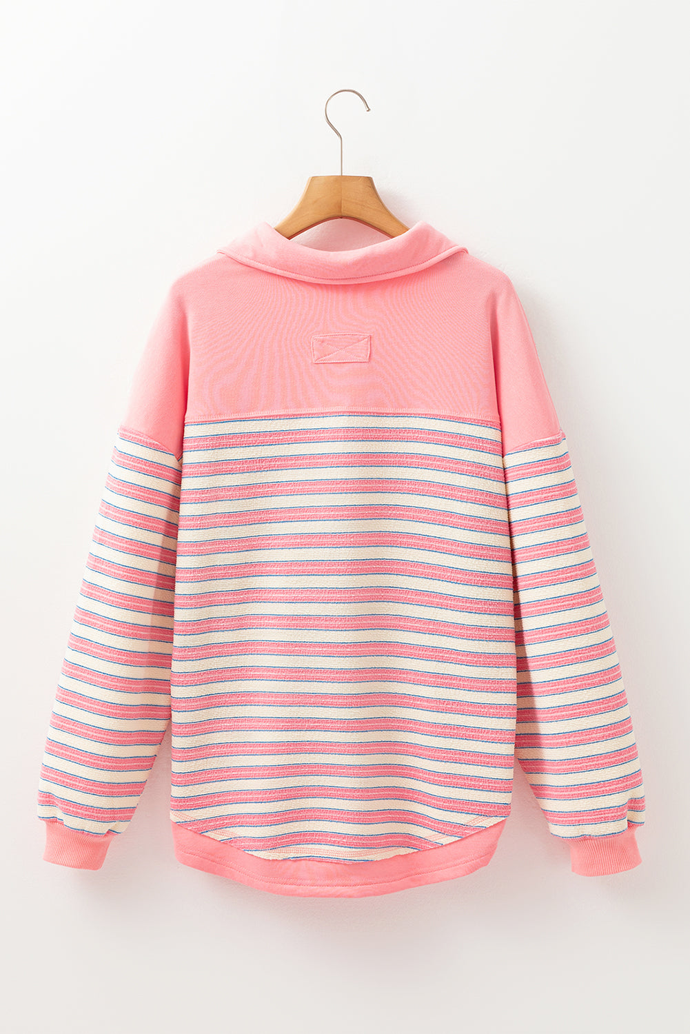 Buttoned V Neck Collared Drop Shoulder Top | Pink Stripe