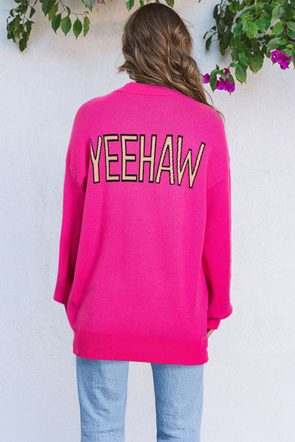 Yeehaw Cowboy Hat Drop Shoulder Oversized Sweater | Rose Red