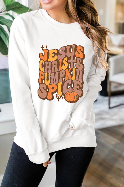 Jesus Chrish & Pumpkin Spice Graphic Drop Shoulder Sweatshirt | Beige