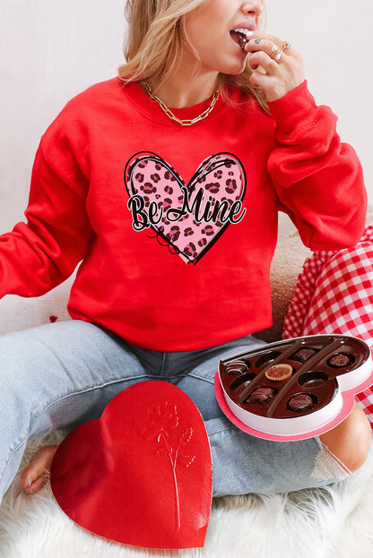 Be Mine Leopard Heart Printed Valentines Sweatshirt | Red