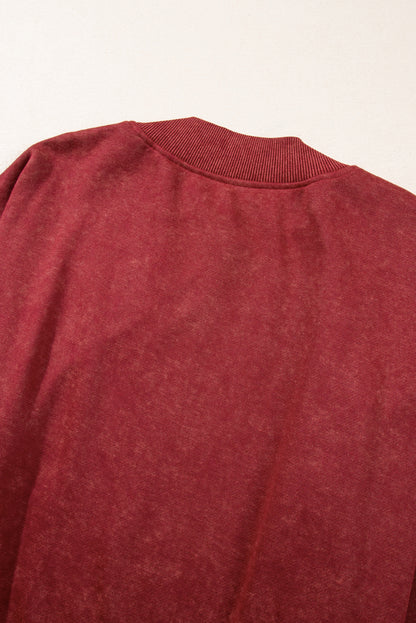 Drop Shoulder Crew Neck Pullover Sweatshirt | Red Dahlia